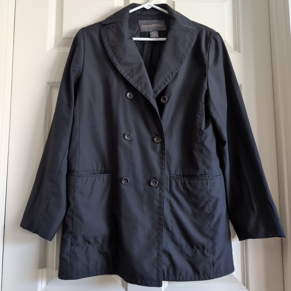 Vintage 80s or 90s black Banana Republic short beltless double breasted trench